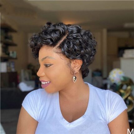 Fabricants de perruques européens et américains en gros femmes transfrontalières pièce petites perruques bouclées Amazon Independent Station Noir Petites perruques bouclées